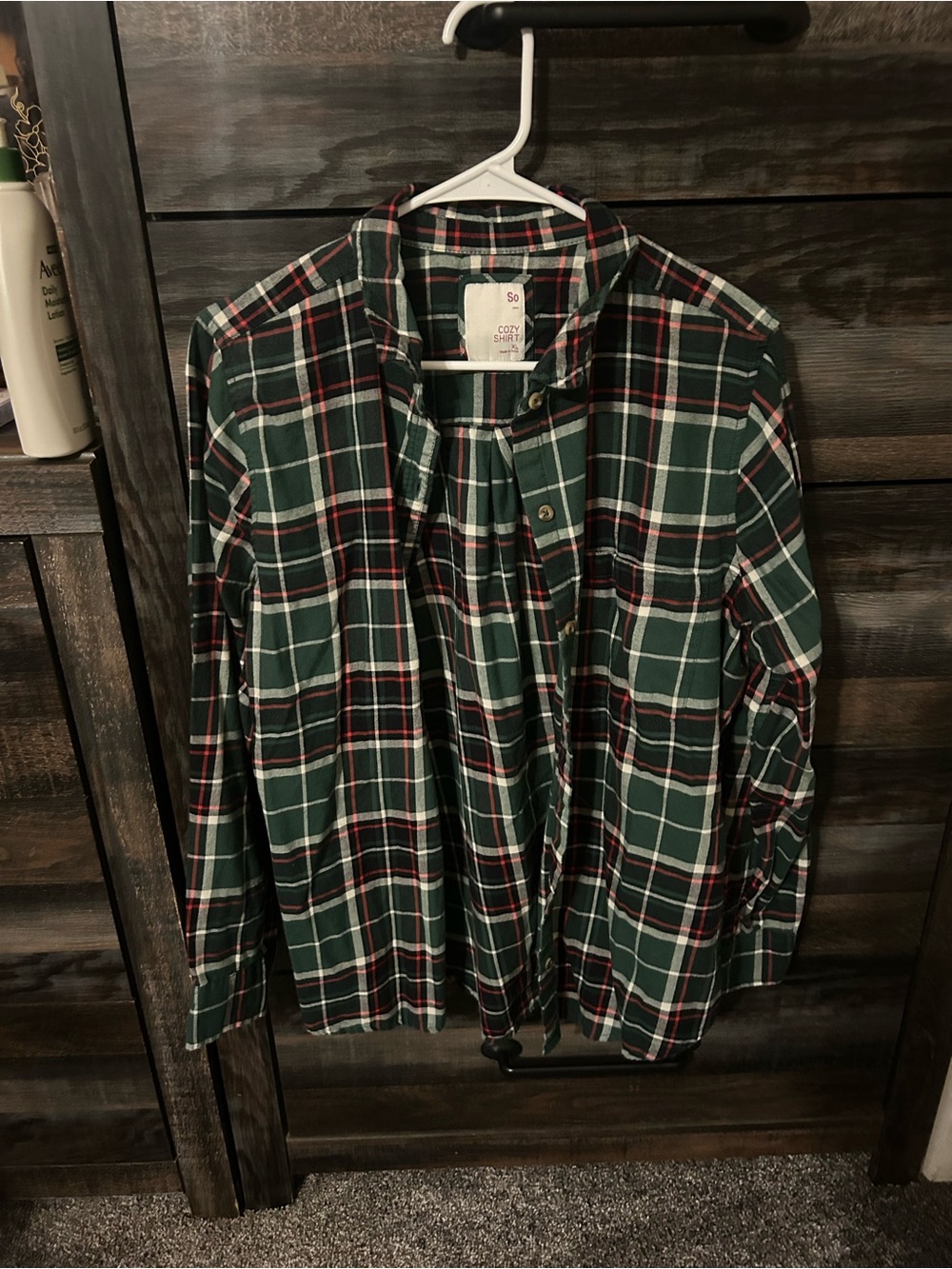 SO Green Plaid Button-Down Shirt with Red & White Stripes